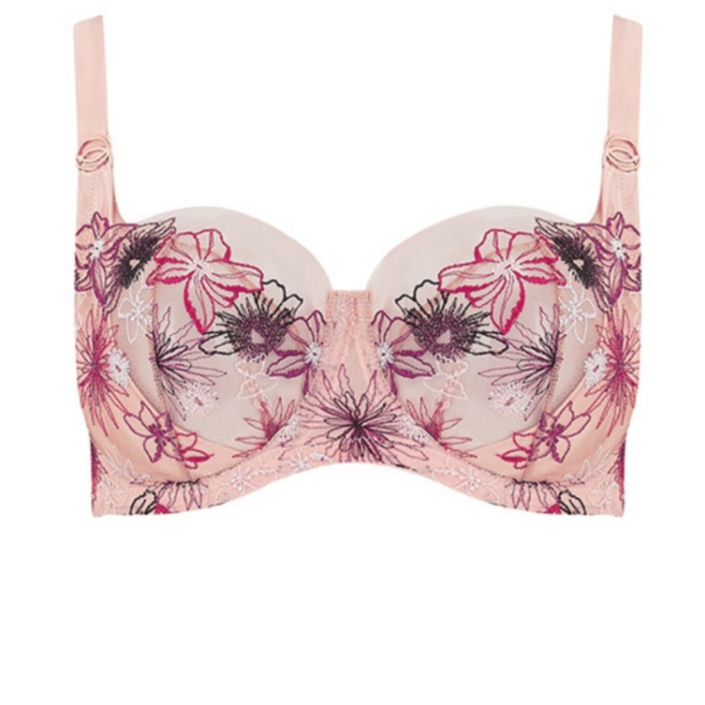 NWOT Katherine Hamilton Eden Embroidered tulle underwire bra in pink 28F